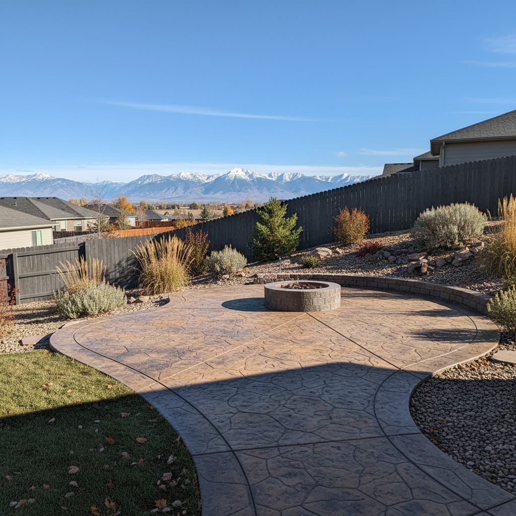 Completed stamped concrete work at a residential property in Sandy, UT
