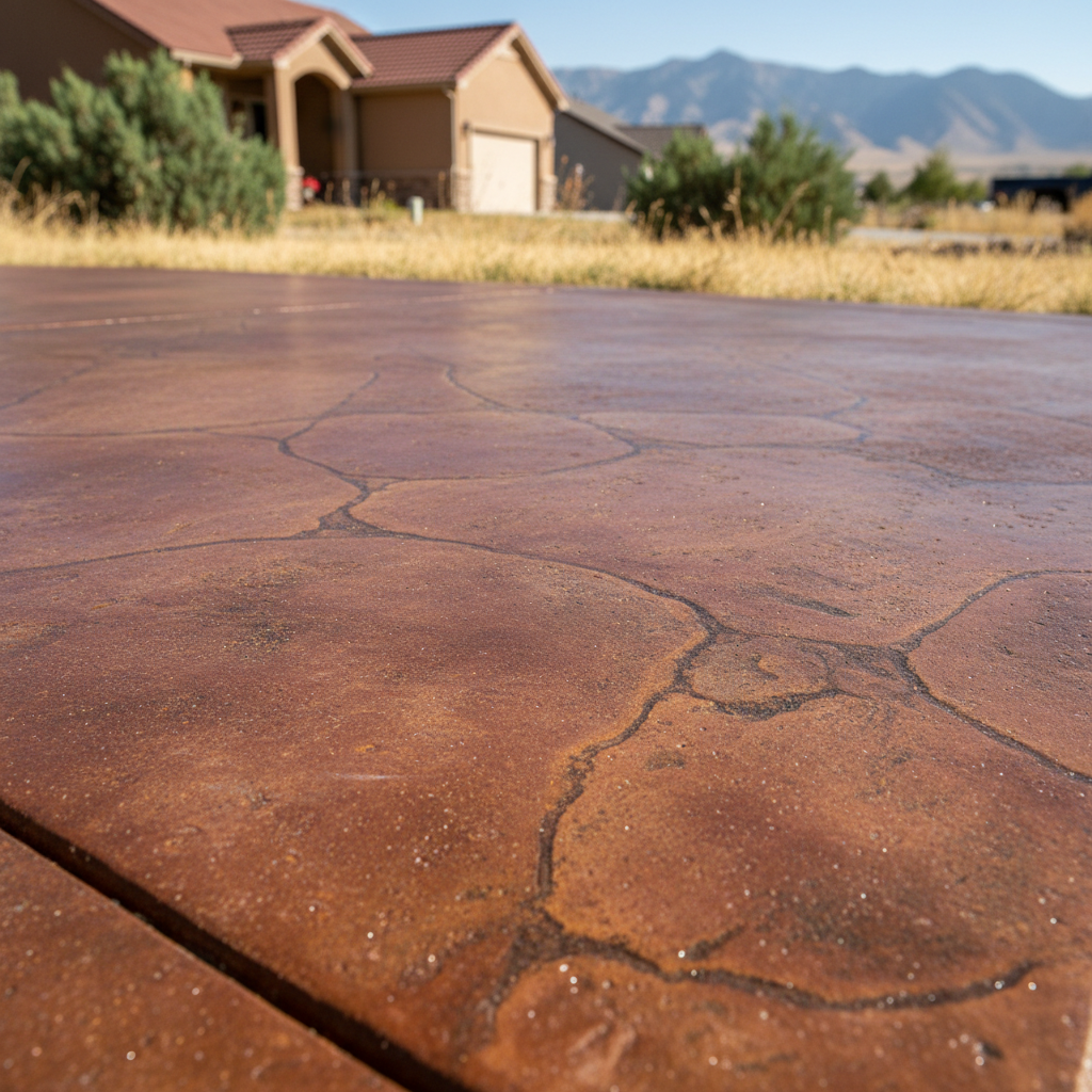 Completed concrete staining work at a residential property in Orem, UT