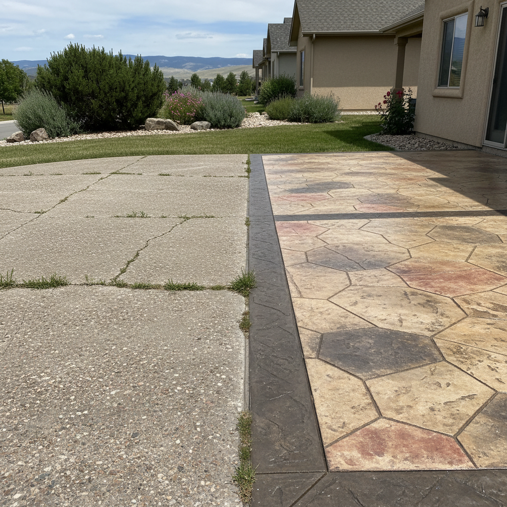 Completed decorative concrete work at a residential property in Logan, UT