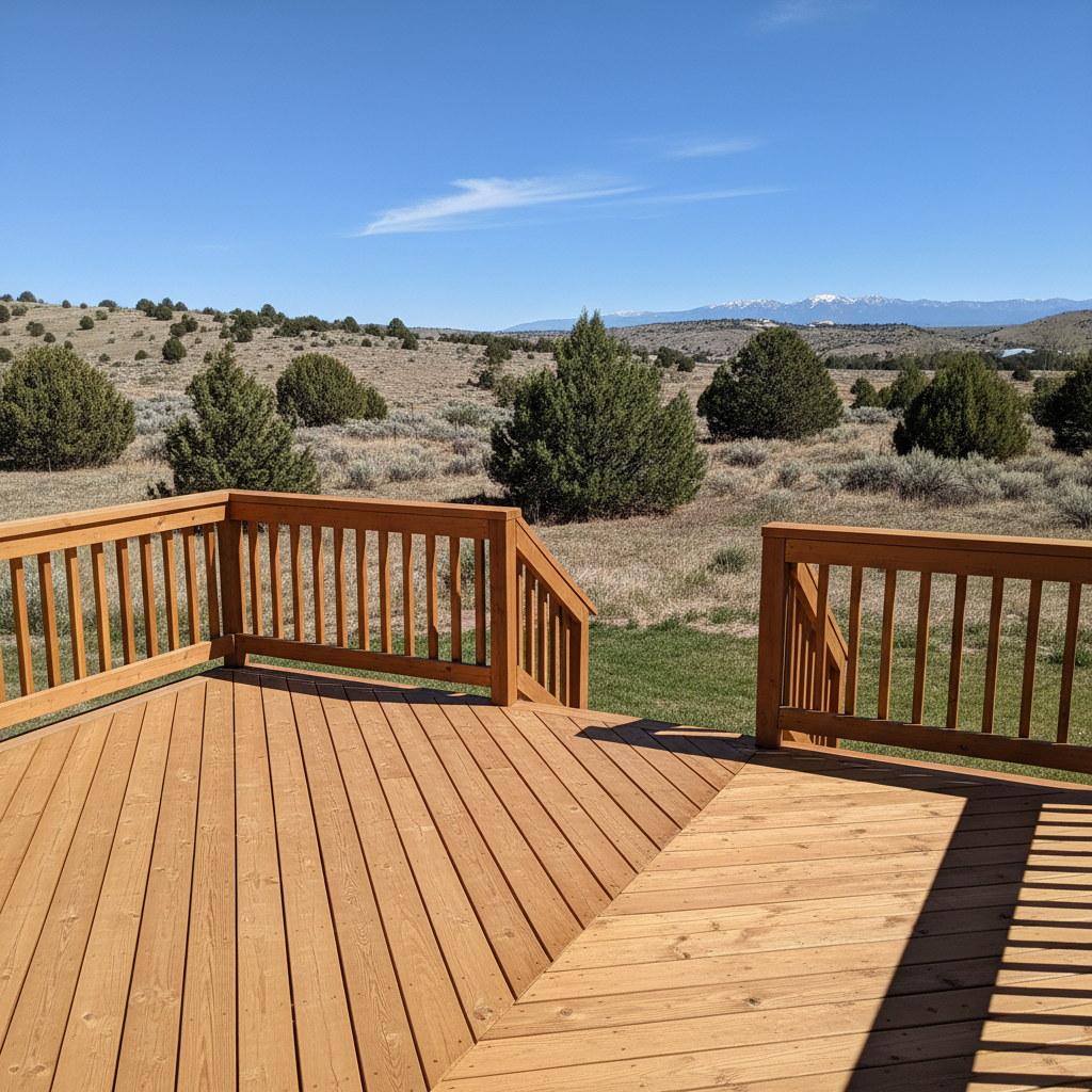 Completed wooden decks work at a residential property in Roosevelt, UT
