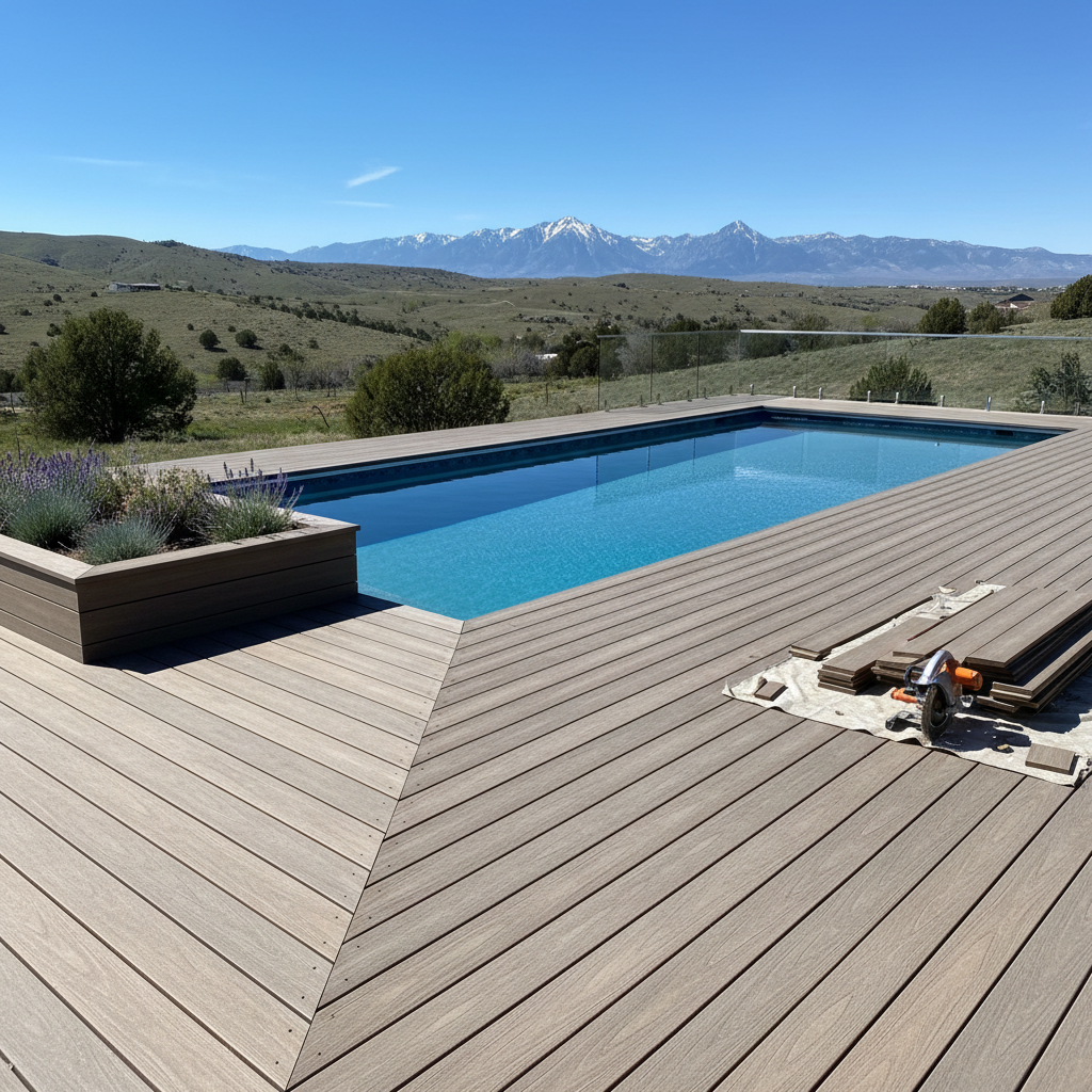 Completed pool decks work at a residential property in Clearfield, UT