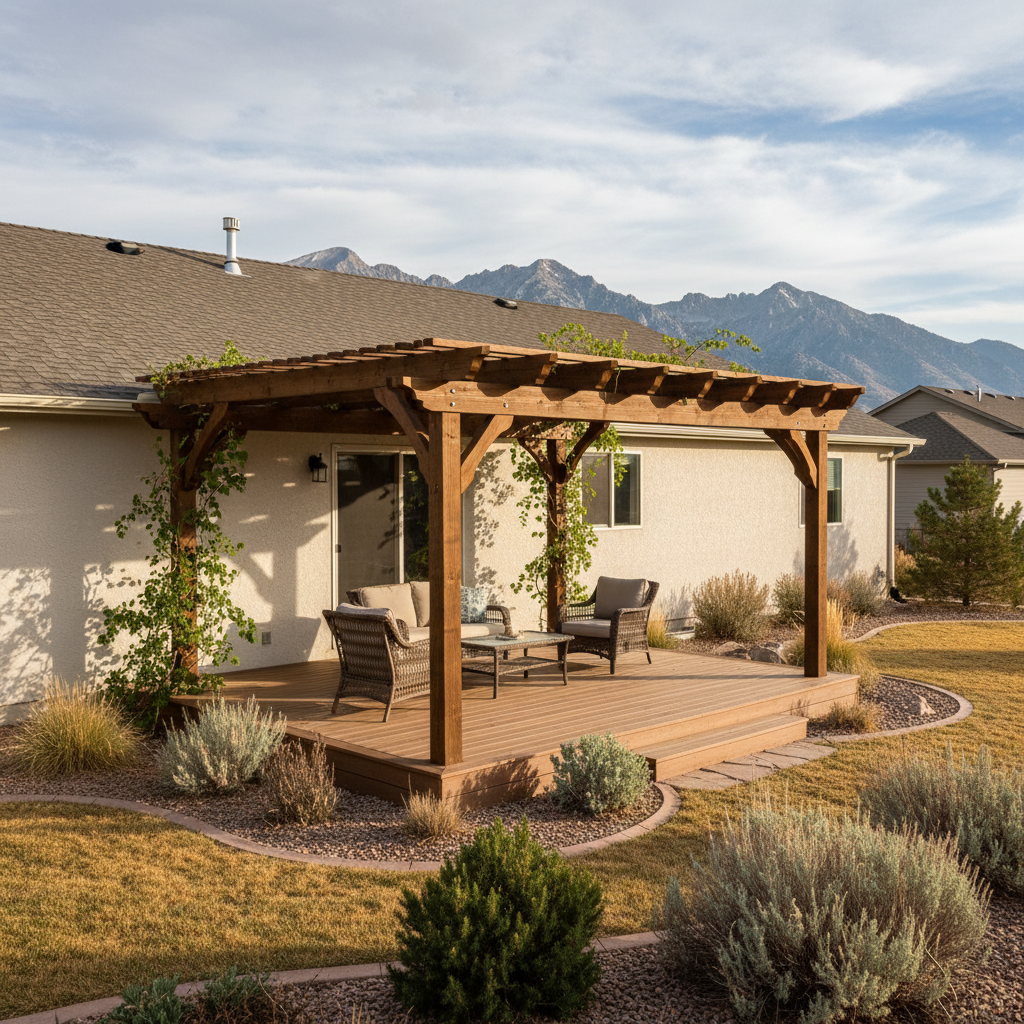 Completed pergola construction work at a residential property in Clearfield, UT