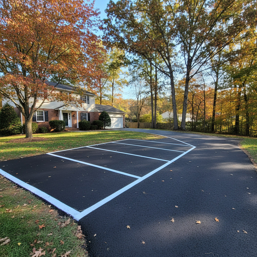 Completed asphalt striping work at a residential property in Falls Church, VA