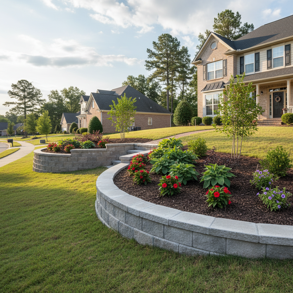 Completed concrete retaining walls work at a residential property in Virginia Beach, VA