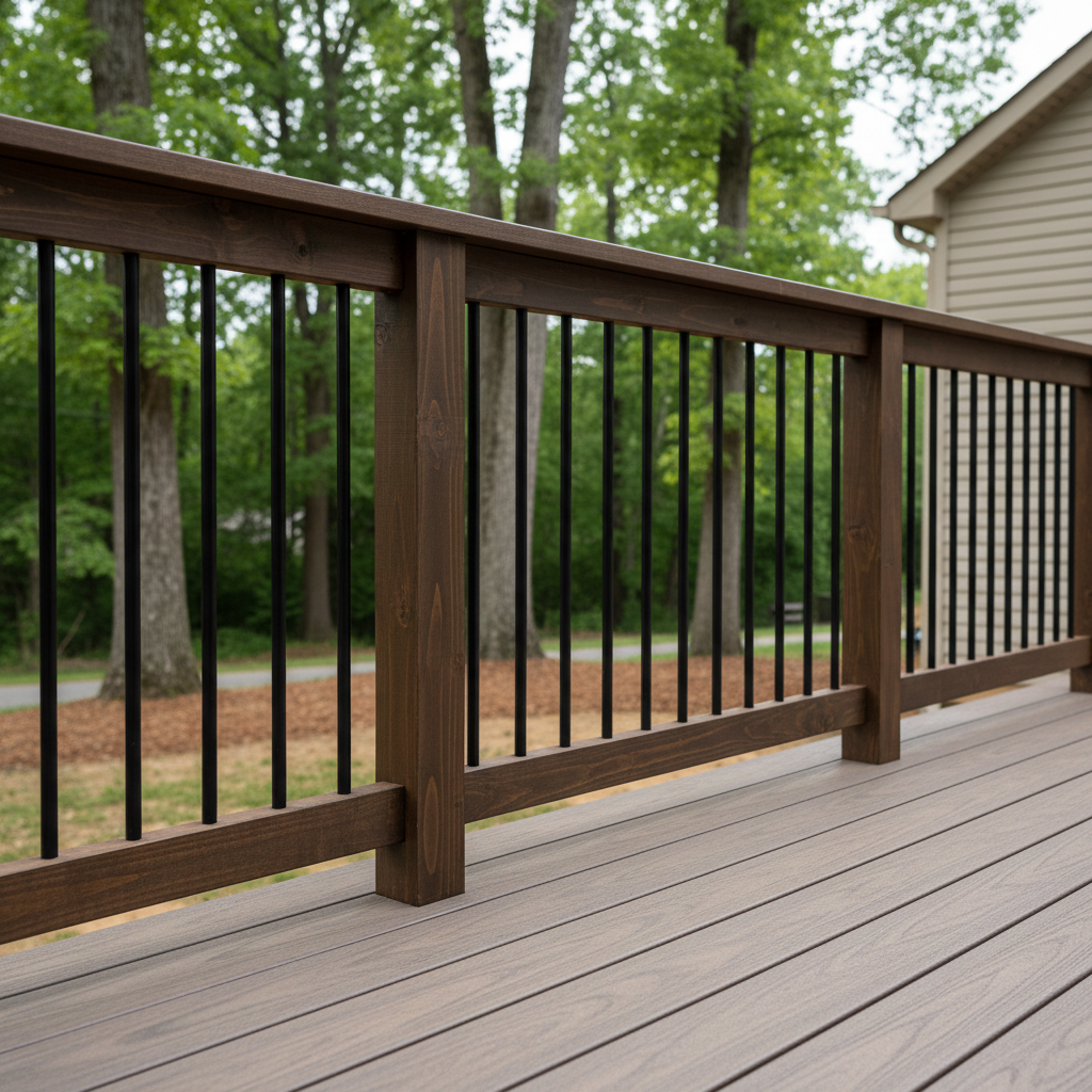 Completed deck railing installation work at a residential property in Dumfries, VA