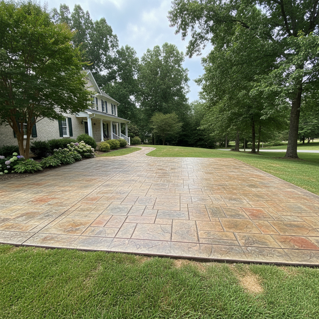 Completed stamped concrete work at a residential property in Virginia Beach, VA