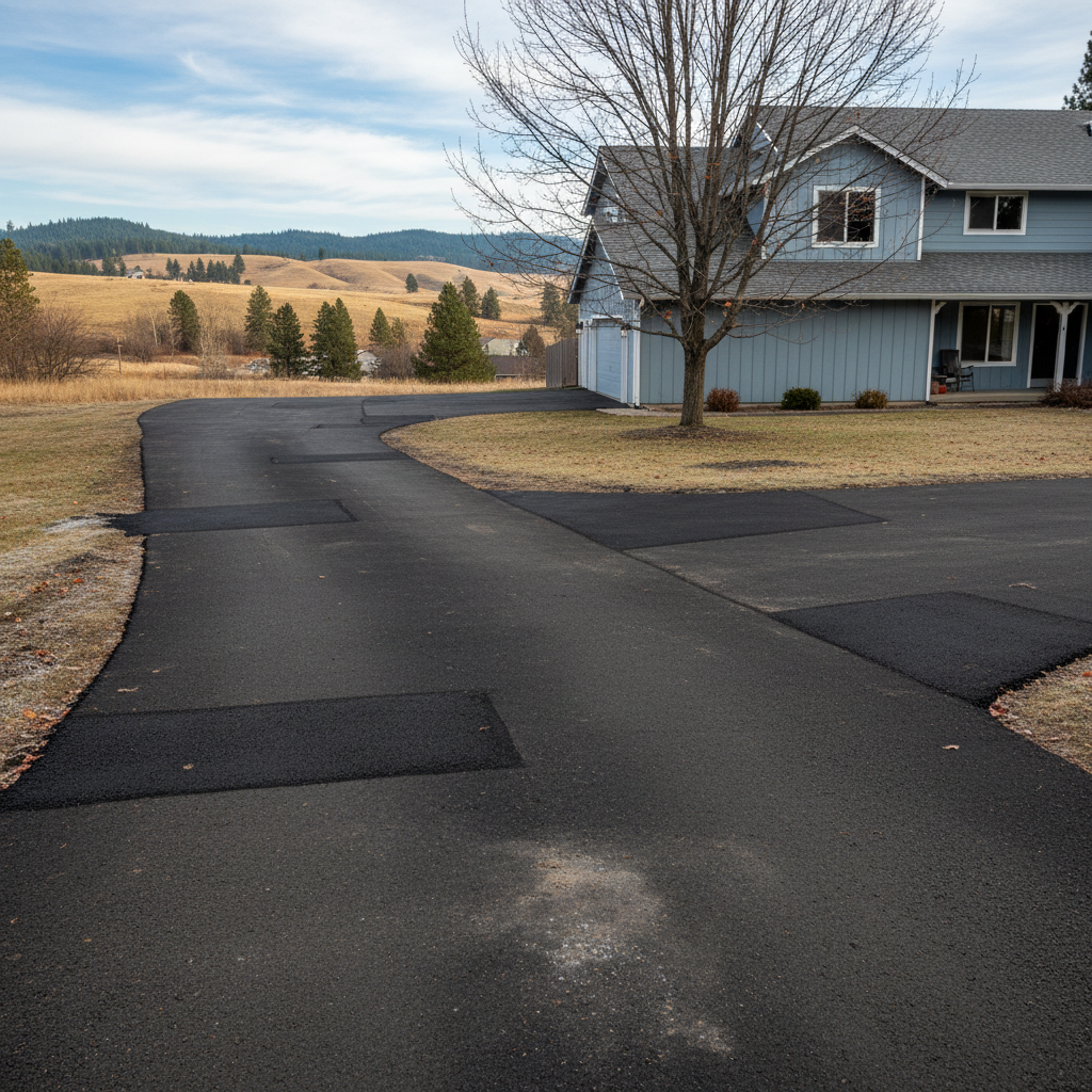 Completed asphalt patching work at a residential property in Yakima, WA