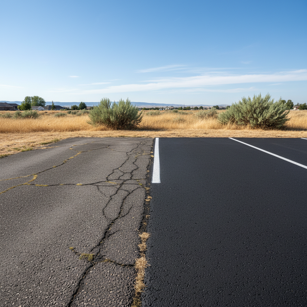 Completed asphalt striping work at a residential property in Pasco, WA