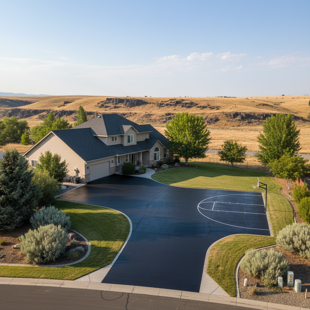 Completed asphalt sealcoating work at a residential property in Richland, WA