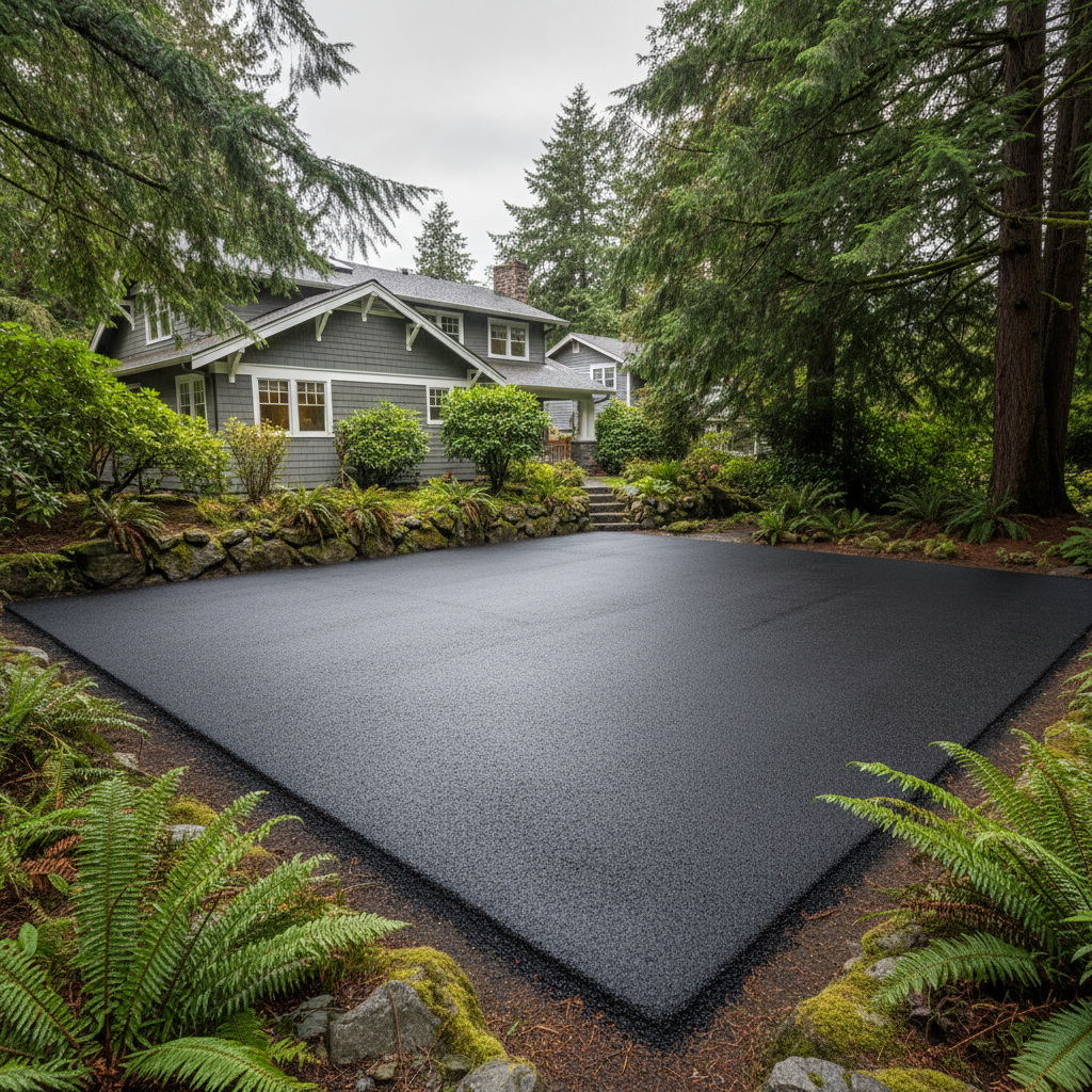 Completed parking lot paving work at a residential property in Seattle, WA