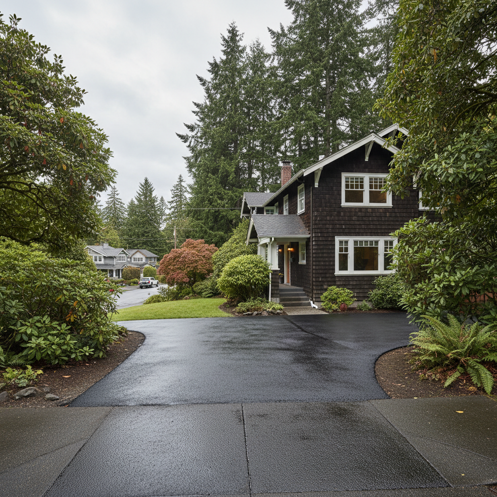 Completed asphalt sealcoating work at a residential property in Seattle, WA