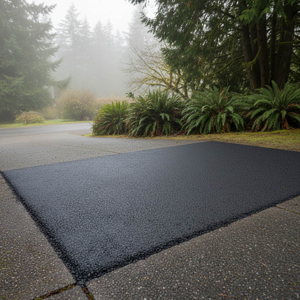 Completed asphalt repair work at a residential property in Shoreline, WA