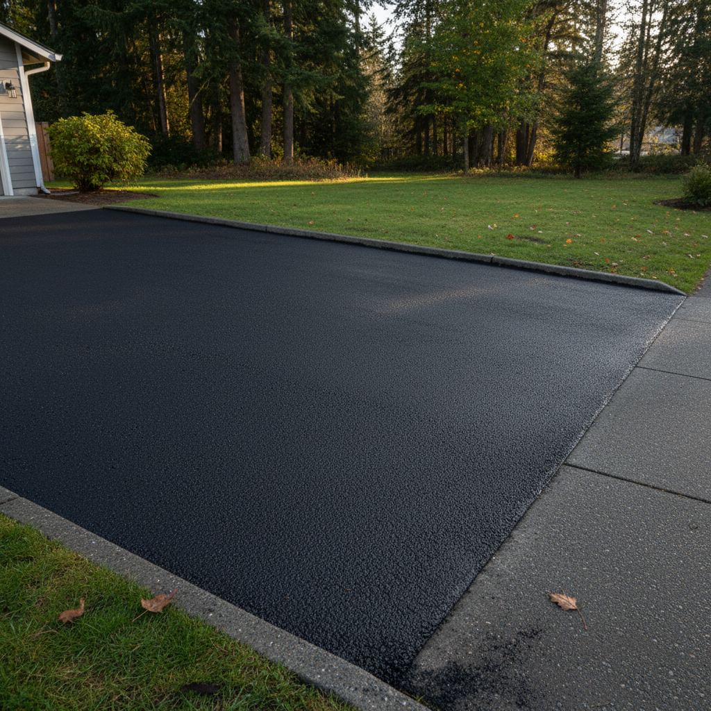 Completed asphalt sealcoating work at a residential property in Lakewood, WA
