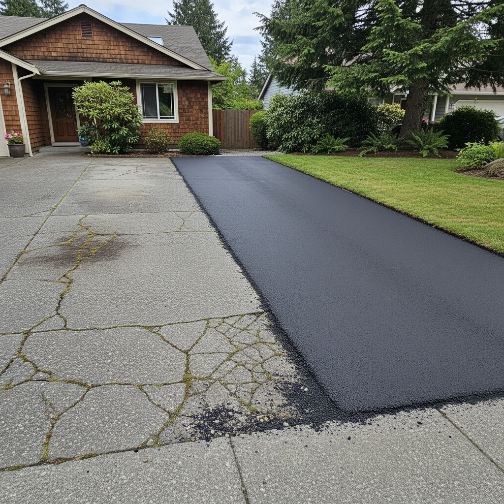 Completed asphalt paving work at a residential property in Lakewood, WA