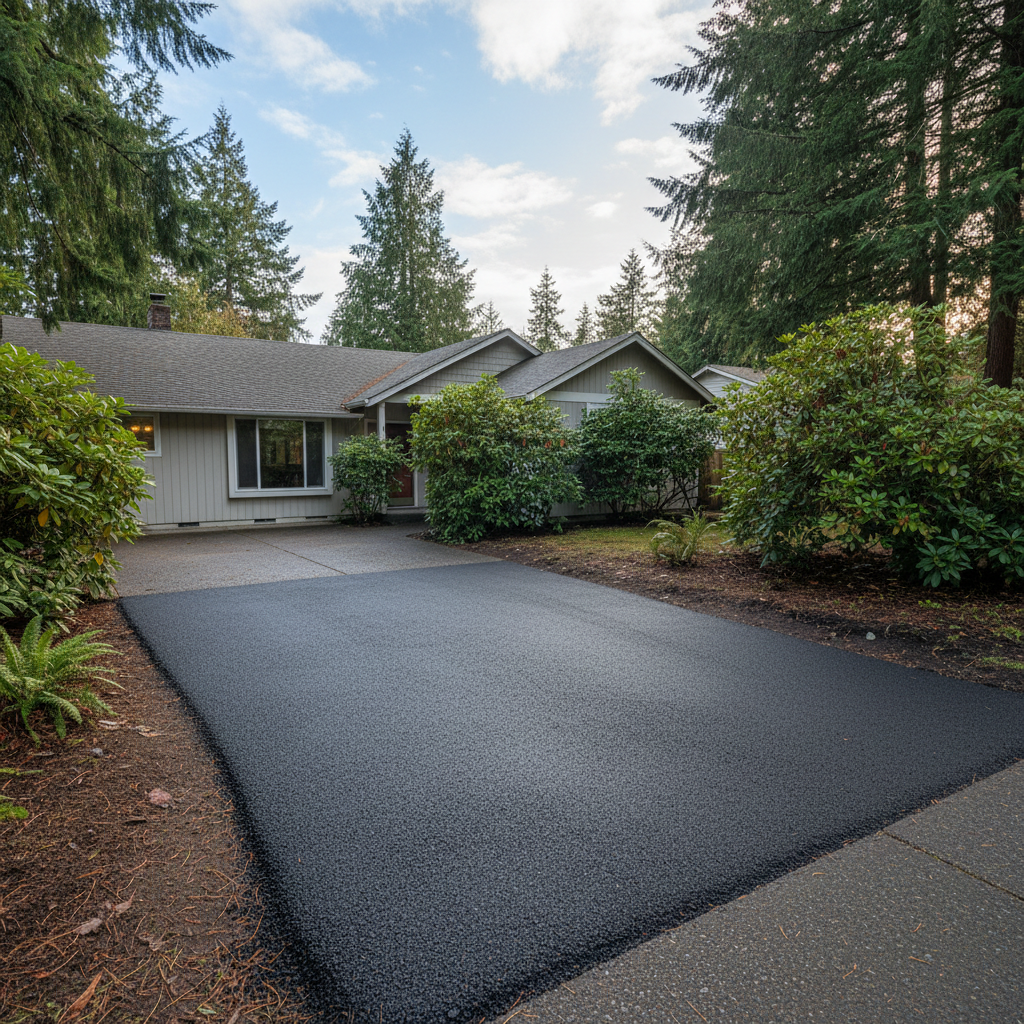 Completed asphalt repair work at a residential property in Lakewood, WA