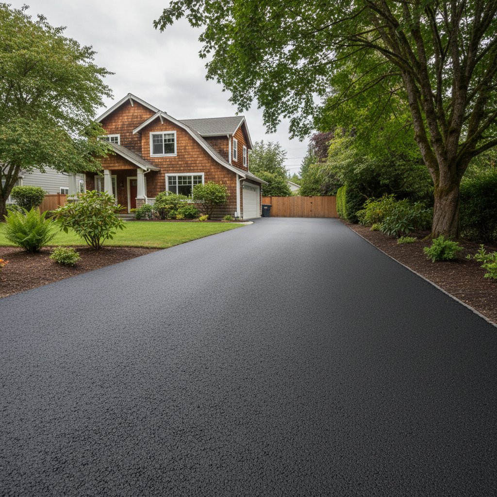 Completed driveway paving work at a residential property in Edmonds, WA