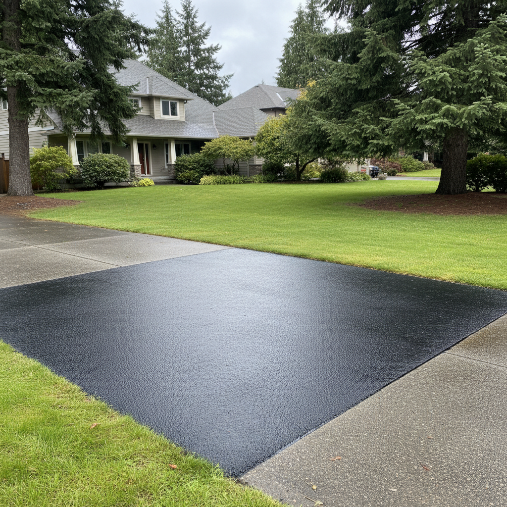 Completed asphalt patching work at a residential property in Lakewood, WA