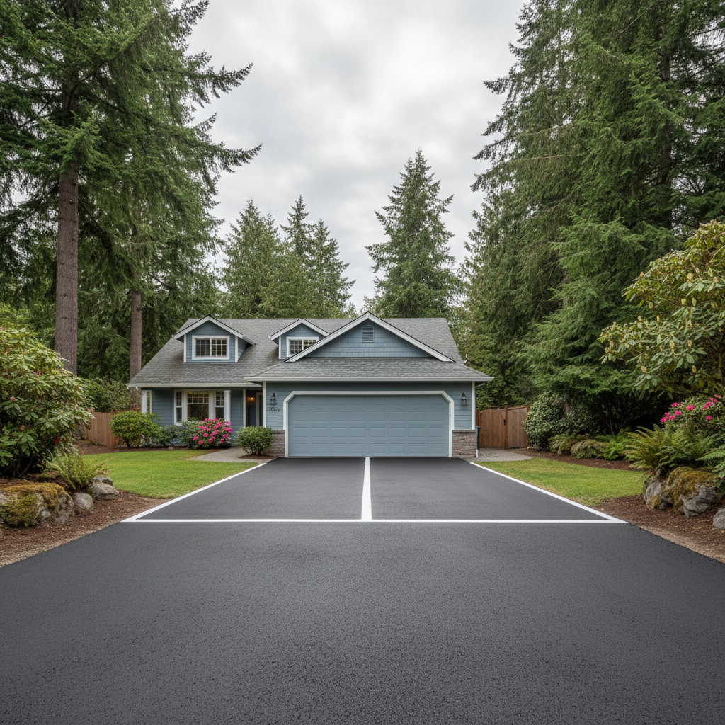 Completed asphalt striping work at a residential property in Lakewood, WA