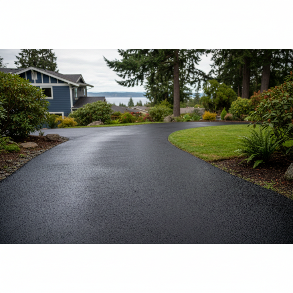 Completed asphalt sealcoating work at a residential property in Edmonds, WA
