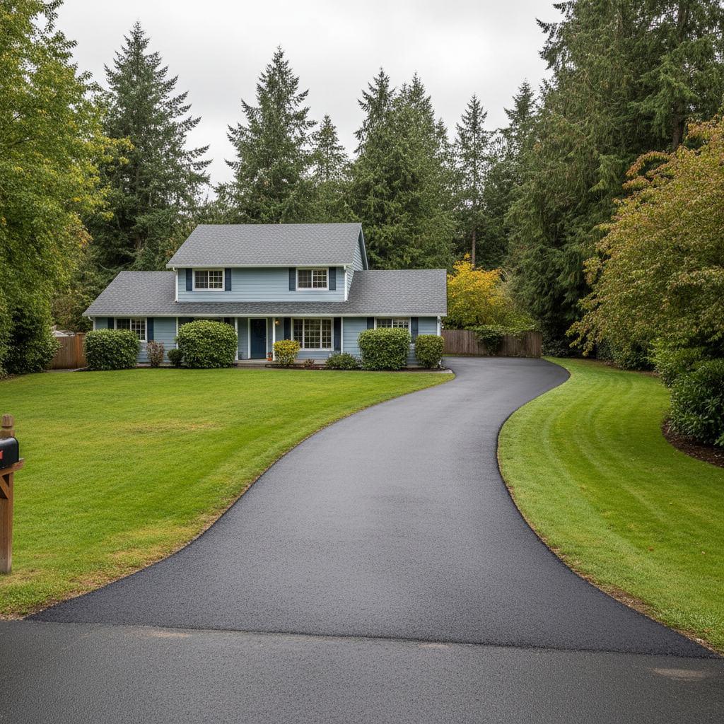 Completed driveway paving work at a residential property in Kent, WA