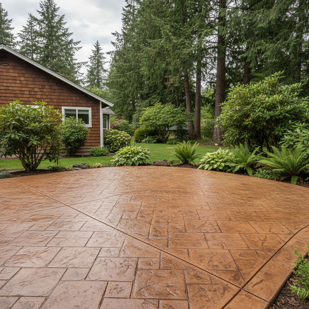 Completed stamped concrete work at a residential property in Kirkland, WA