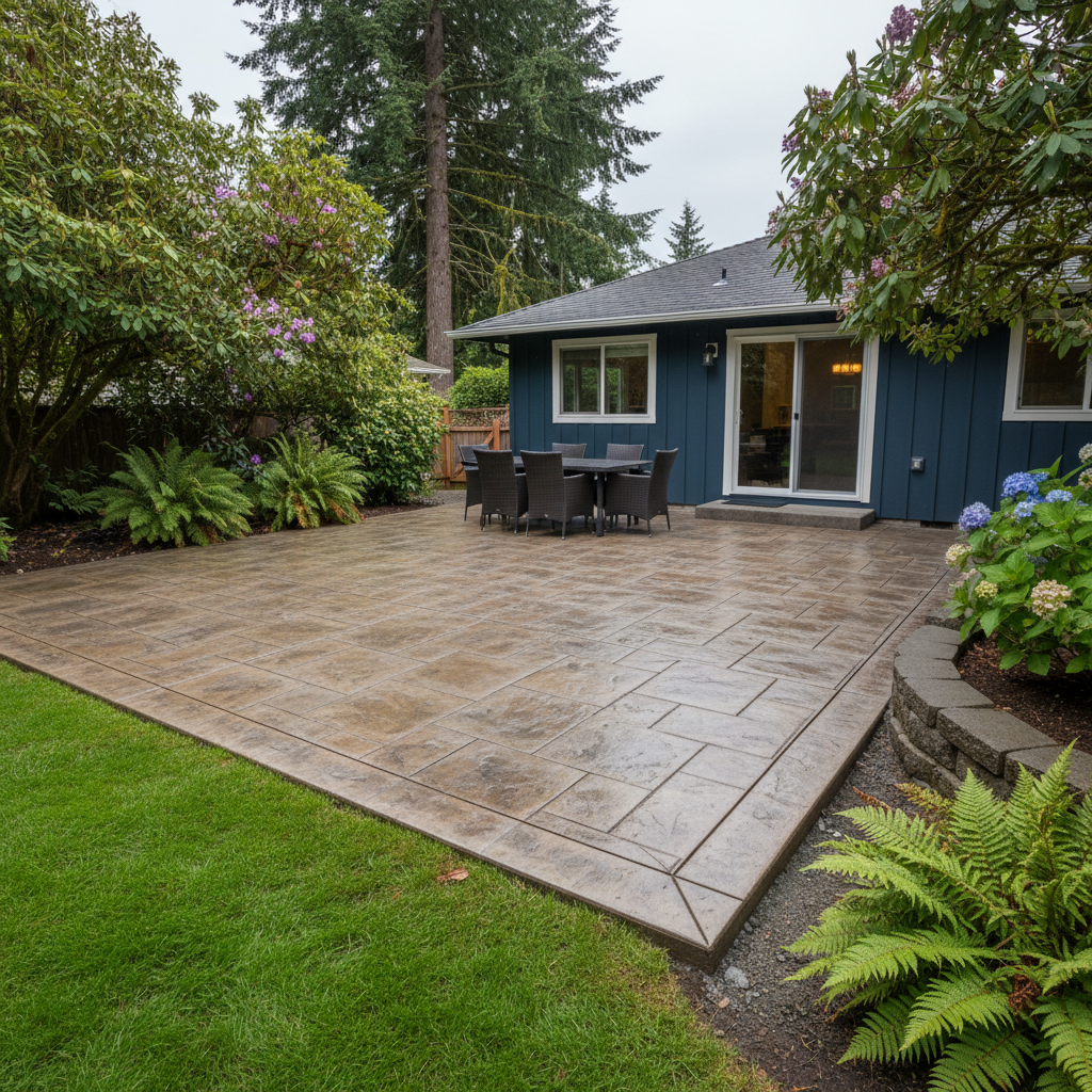 Completed concrete patios work at a residential property in Bremerton, WA