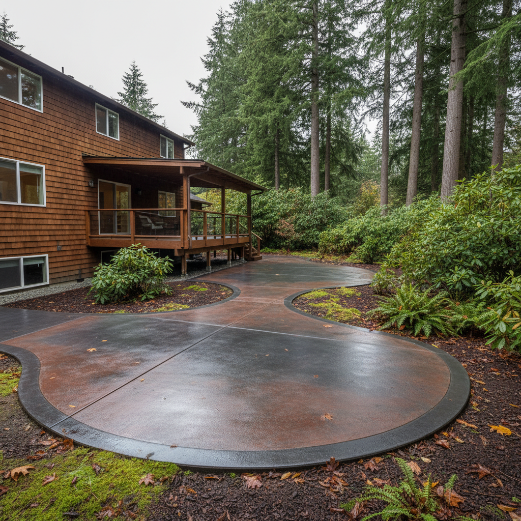 Completed concrete staining work at a residential property in Bremerton, WA