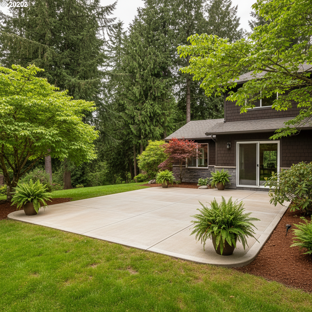 Completed concrete patios work at a residential property in Kirkland, WA