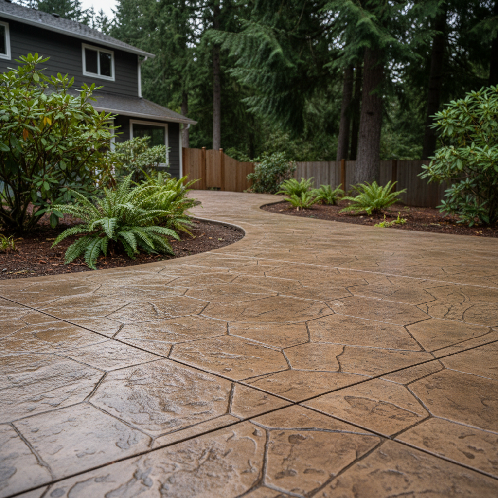 Completed stamped concrete work at a residential property in Bothell, WA