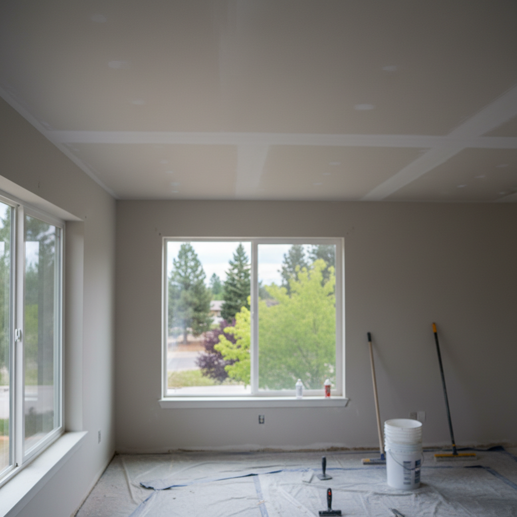 Completed popcorn ceiling removal work at a residential property in Spokane, WA