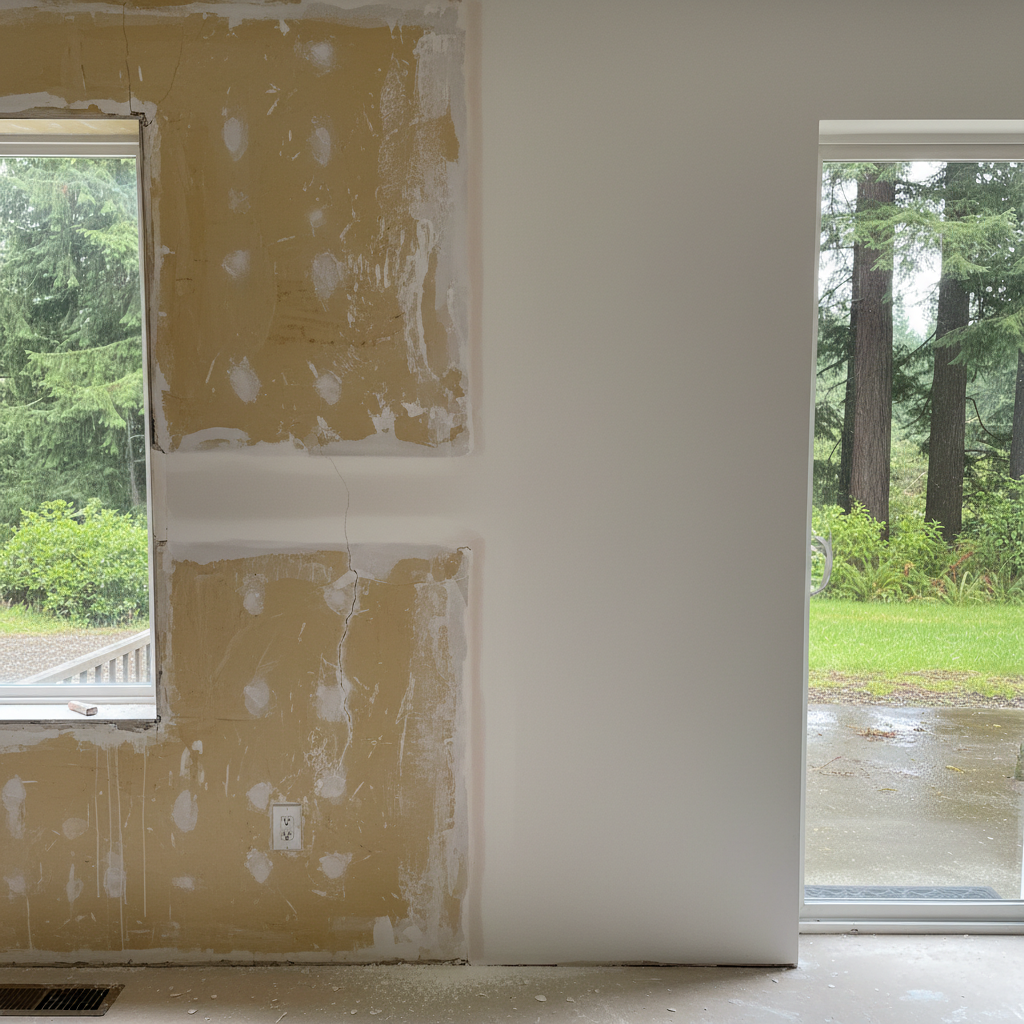 Completed drywall repair work at a residential property in Tacoma, WA