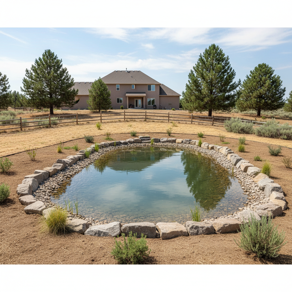 Completed pond excavation work at a residential property in Moses Lake, WA