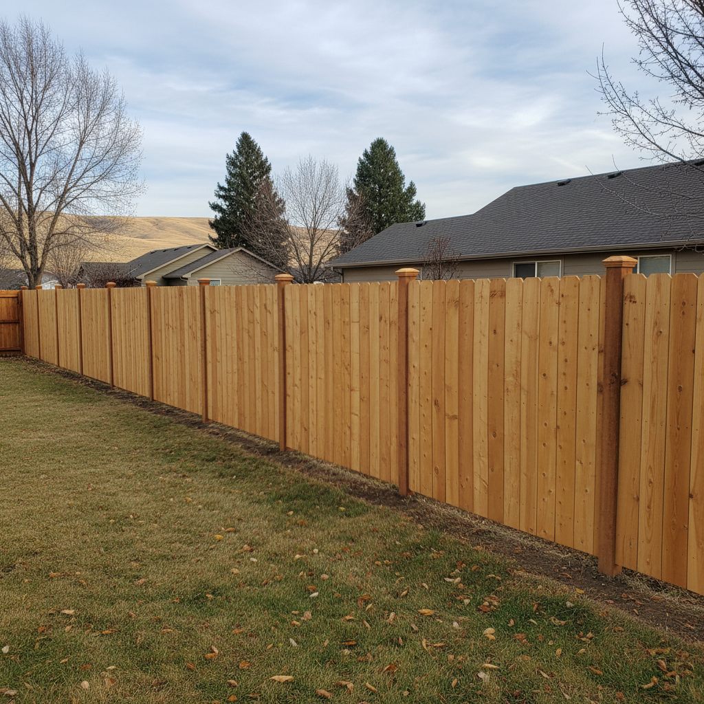 Completed wood fence installation work at a residential property in Othello, WA