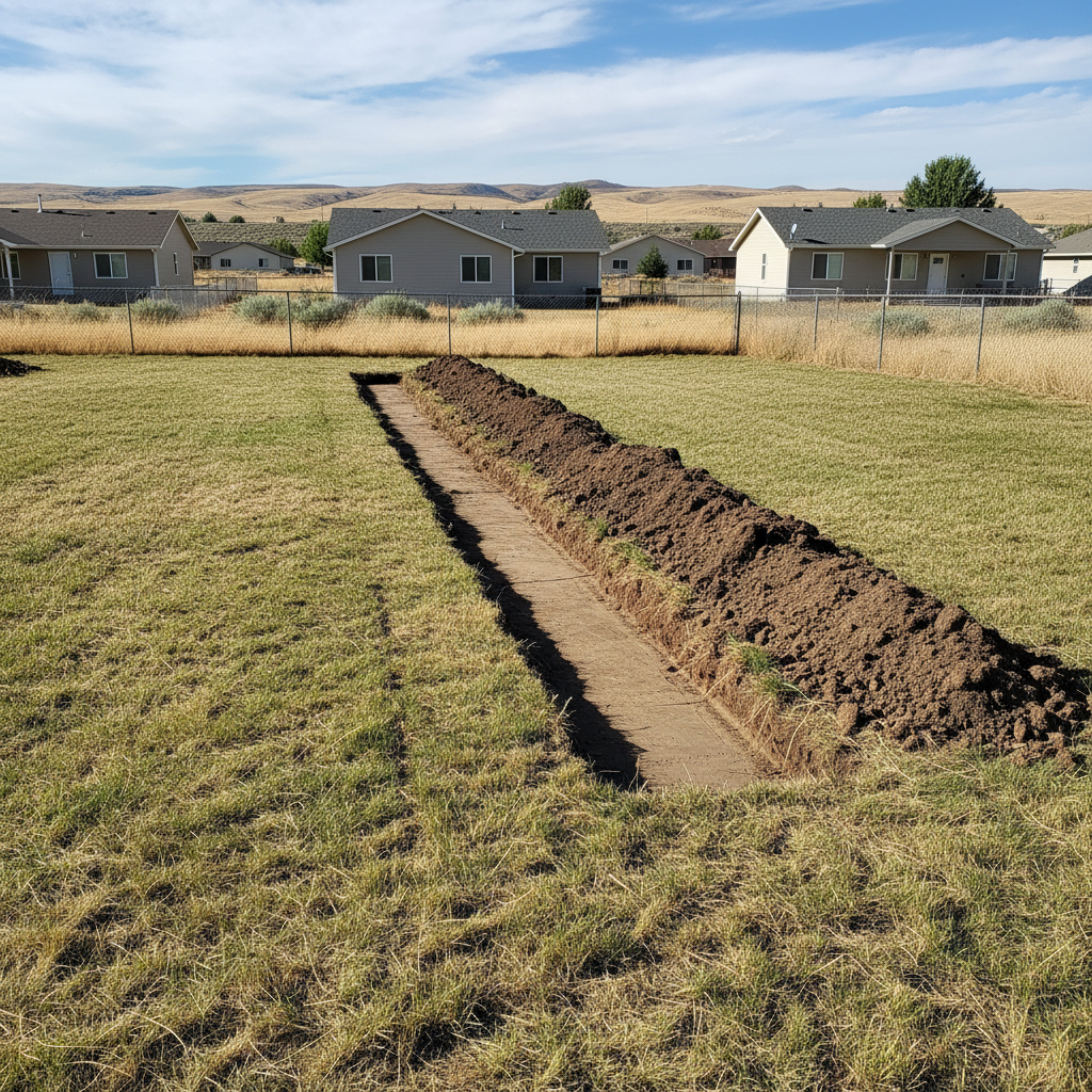 Completed utility trenching work at a residential property in Moses Lake, WA