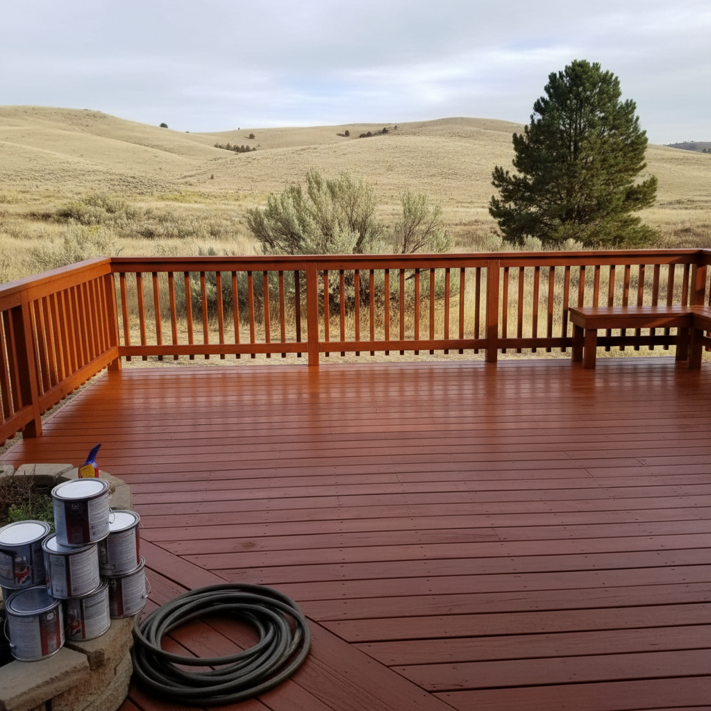 Completed deck staining work at a residential property in Richland, WA