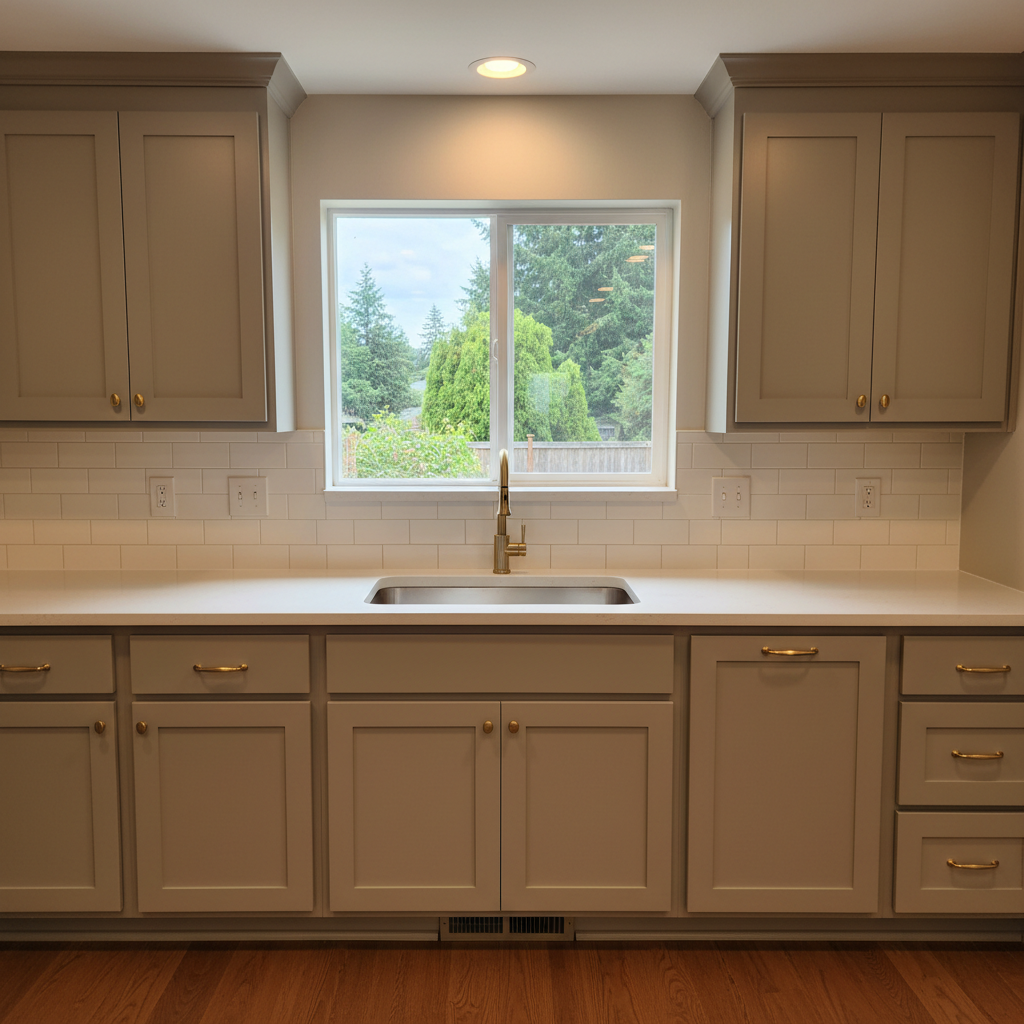 Completed cabinet painting work at a residential property in Tacoma, WA