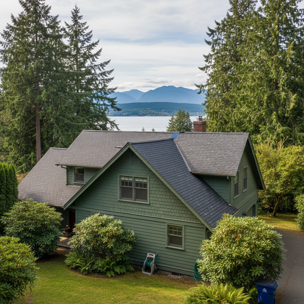 Completed roof repair work at a residential property in Mercer Island, WA