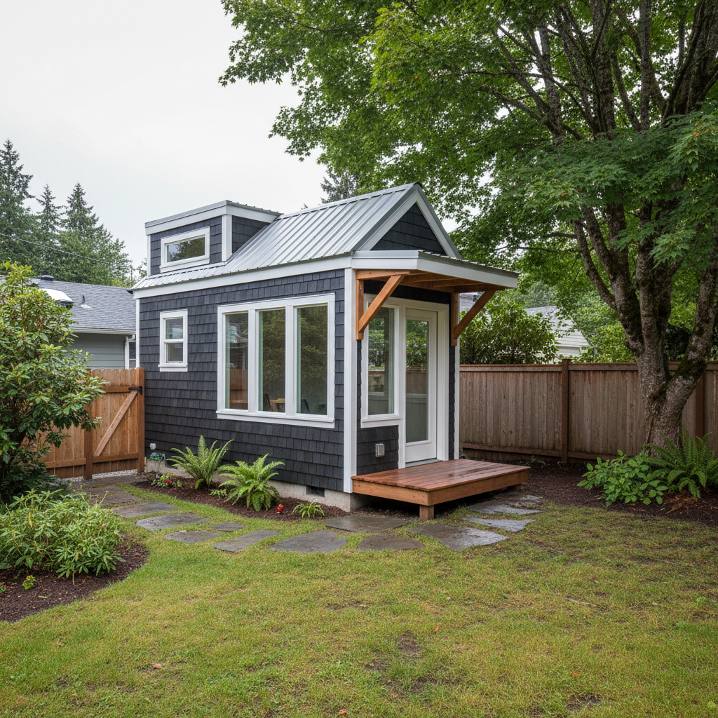Completed tiny homes work at a residential property in Seattle, WA
