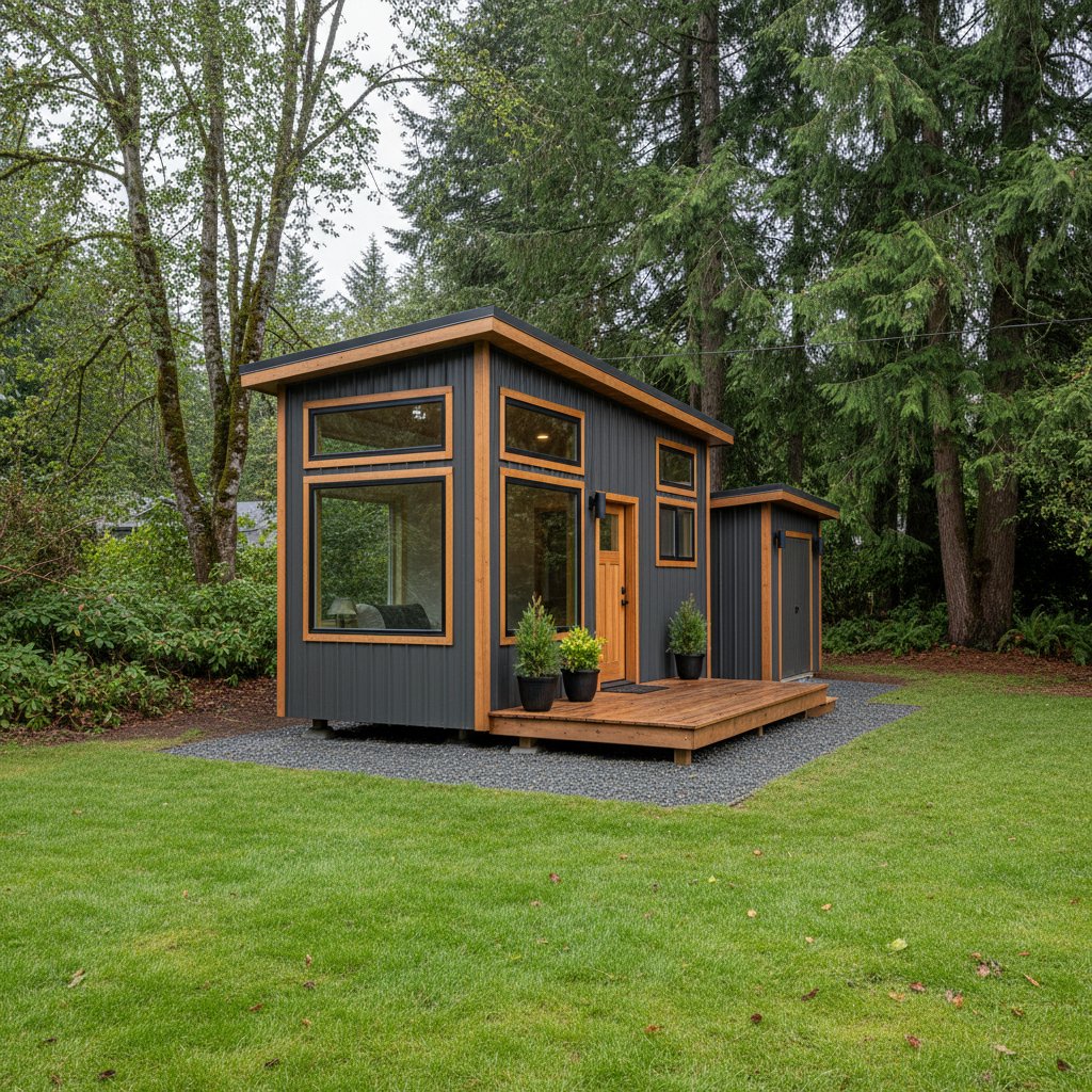 Completed tiny homes work at a residential property in Renton, WA