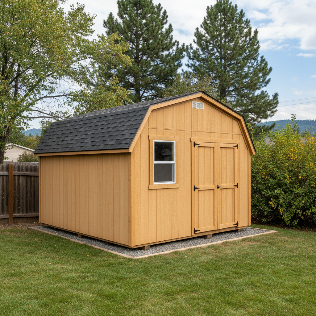 Completed shed delivery and installation work at a residential property in Cheney, WA