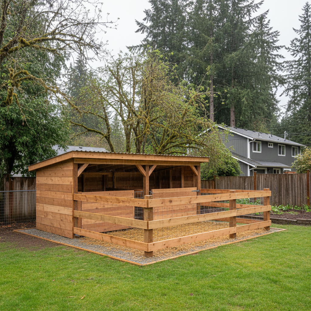 Completed livestock shelters work at a residential property in Seattle, WA