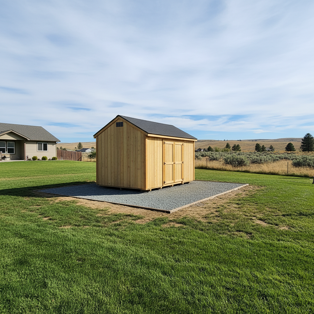 Completed shed delivery and installation work at a residential property in Moses Lake, WA