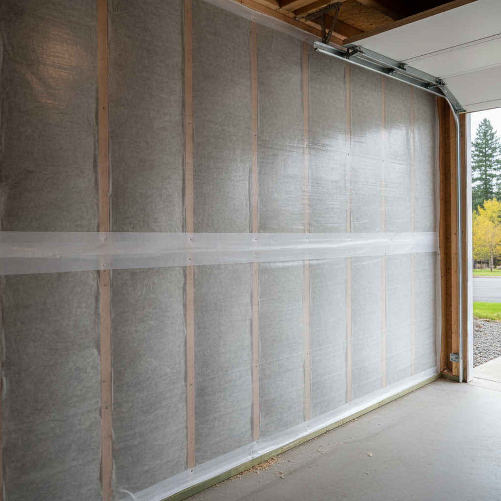 Completed garage insulation work at a residential property in Spokane, WA