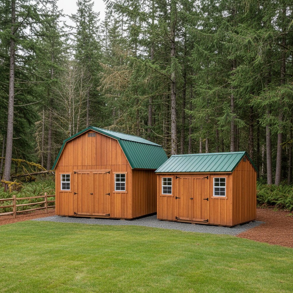Completed storage sheds work at a residential property in Raymond, WA