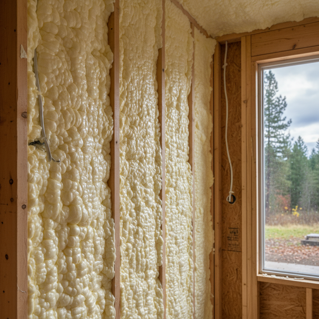 Completed open cell spray foam work at a residential property in Spokane, WA