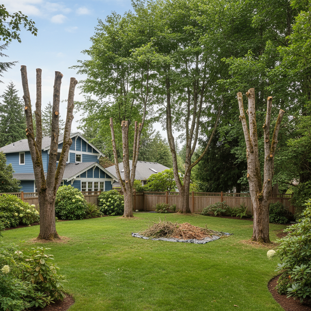 Completed tree pruning work at a residential property in Tacoma, WA