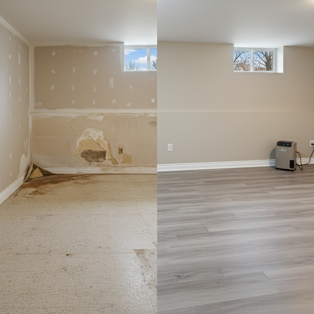 Completed flood restoration work at a residential property in Fitchburg, WI