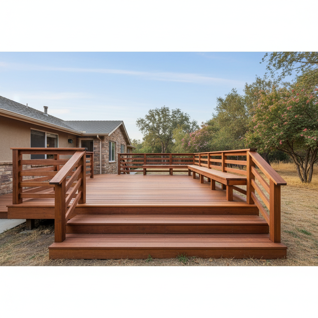 Completed wooden decks work at a residential property in Modesto, CA