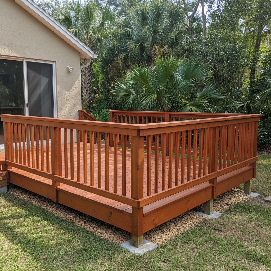 Completed deck construction work at a residential property in Orlando, FL