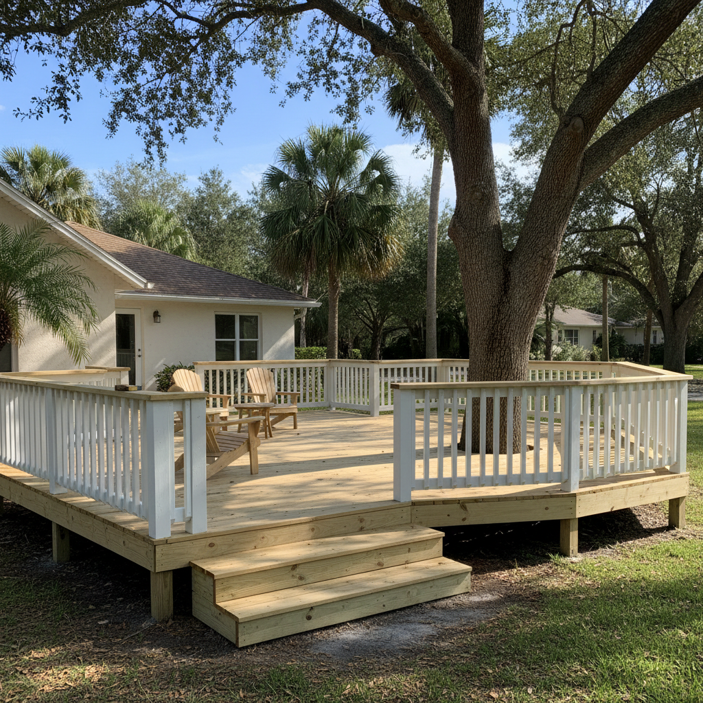 Completed wooden decks work at a residential property in Orlando, FL